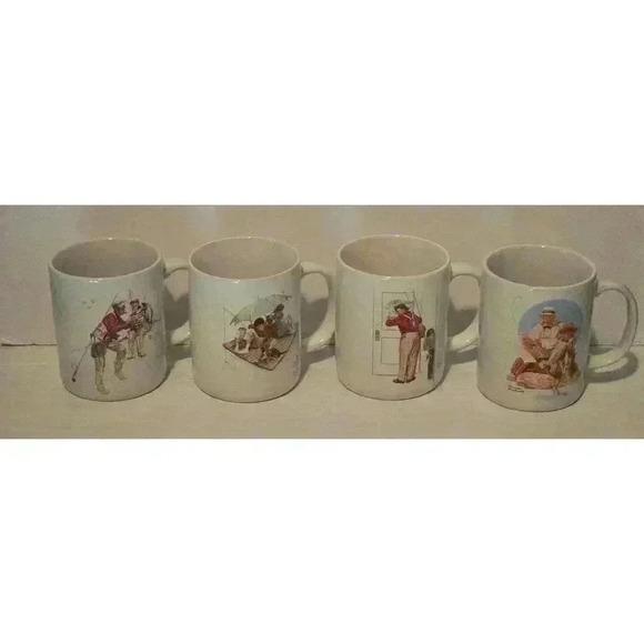 Norman Rockwell Mugs Set of 4 White - Picture 1 of 16